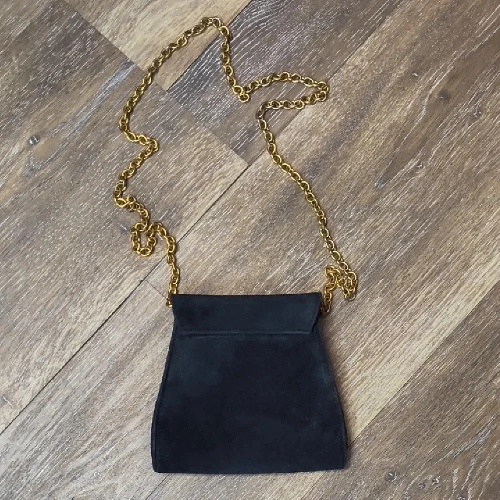 Vintage Black Crossbody Bag Gold Chain